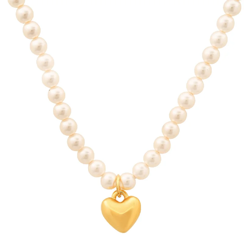 Women’s minimalist necklace-PEARL PUFF HEART NECKLACE