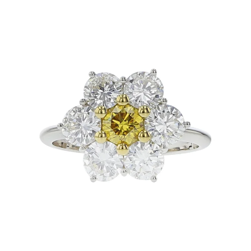 Women’s platinum diamond engagement ring-Fiore Fancy Intense Yellow Diamond Flower Ring