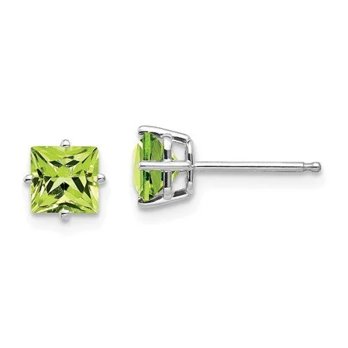 Women’s hanging earrings-14KT WHITE GOLD 1 1/2 CTW SQUARE PERIDOT EARRINGS