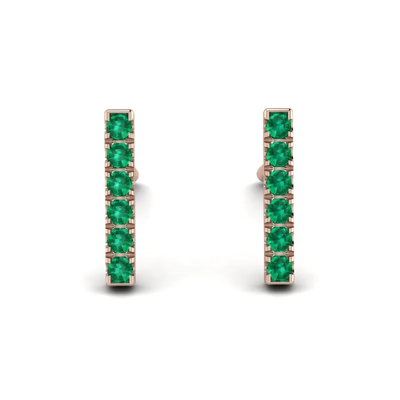 Women’s silver hoop earrings-Geometrical Gold Bar Emerald Earrings - Bonnie No. 5