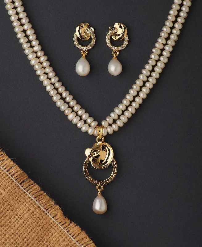 Women’s bar necklace-Trendy Real Pearl Necklace Set