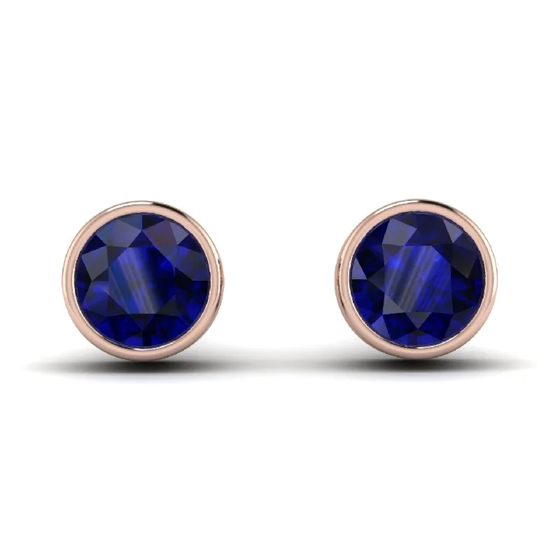 Women’s luxury earrings-Bezel Stud Sapphire Earrings - Royal No. 14