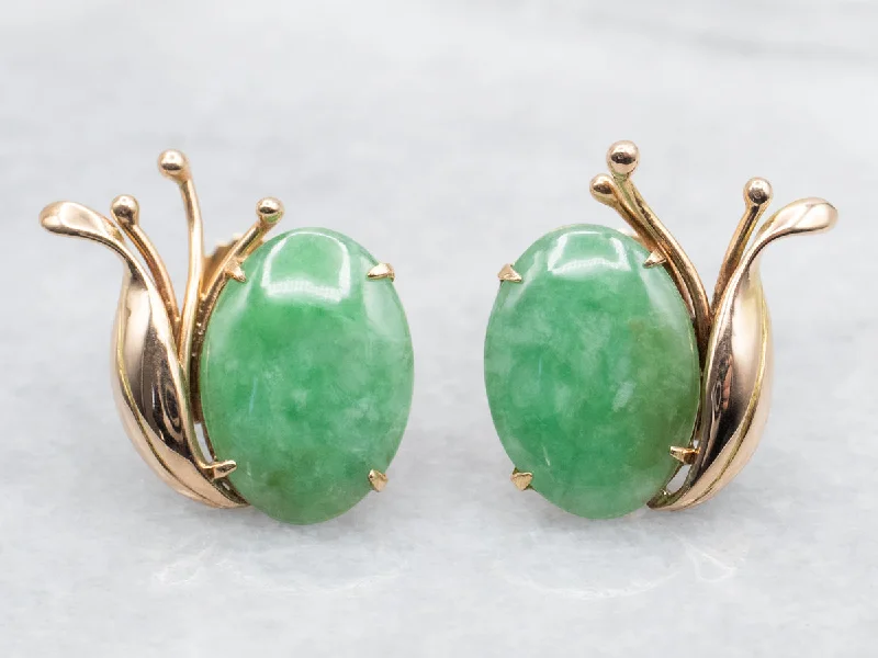 Women’s custom earrings-Vintage Yellow Gold Jadeite Stud Earrings