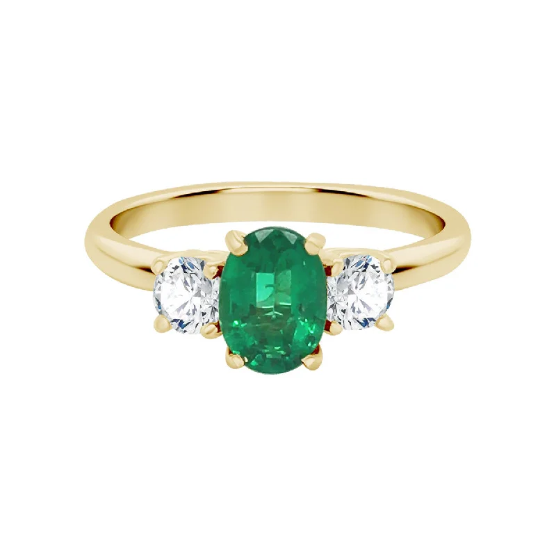 Women’s luxury diamond engagement ring-Emerald and Diamond 3-Stone Ring