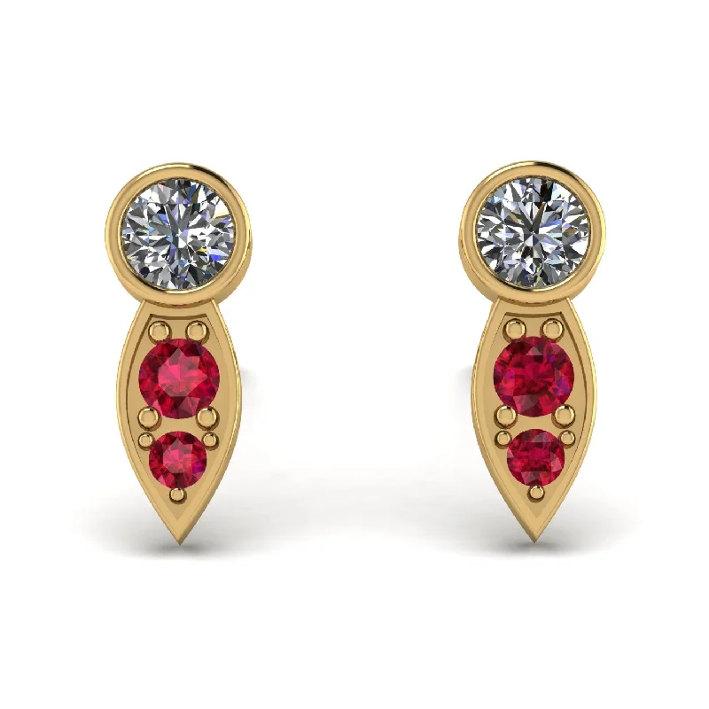 Women’s intricate design earrings-Bezel Diamond Earrings In Pear Shaped - Aniya No. 46