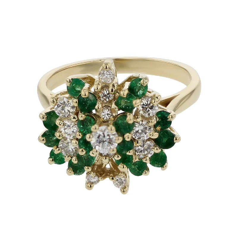 Women’s square engagement ring-14K Diamond and Emerald Butterfly Cluster Ring