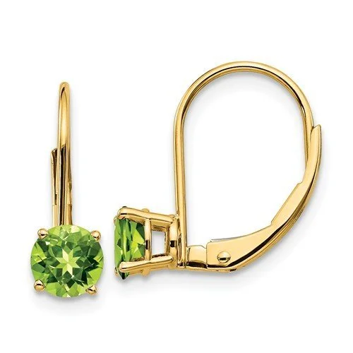 Women’s hoop earrings-14KT YELLOW GOLD 1.10 CTW ROUND PERIDOT LEVERBACK EARRINGS