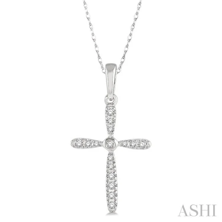 Women’s minimalist necklace-1/10 Ctw Cross Charm Round Cut Diamond Pendant in 10K White Gold