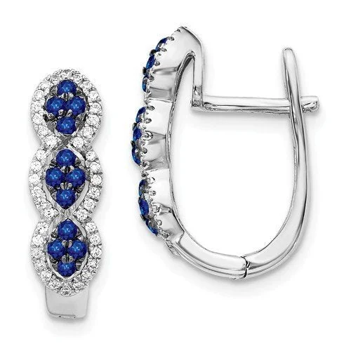 Women’s custom earrings-14KT GOLD 0.32 CTW SAPPHIRE & 0.24 CTW DIAMOND CLUSTER HOOP EARRINGS