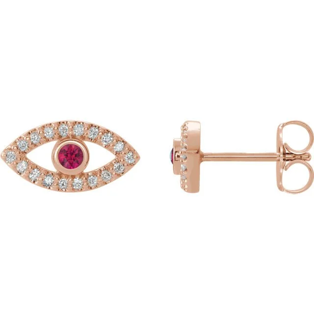 Women’s luxury earrings-14KT GOLD RUBY & WHITE SAPPHIRE EVIL EYE EARRINGS