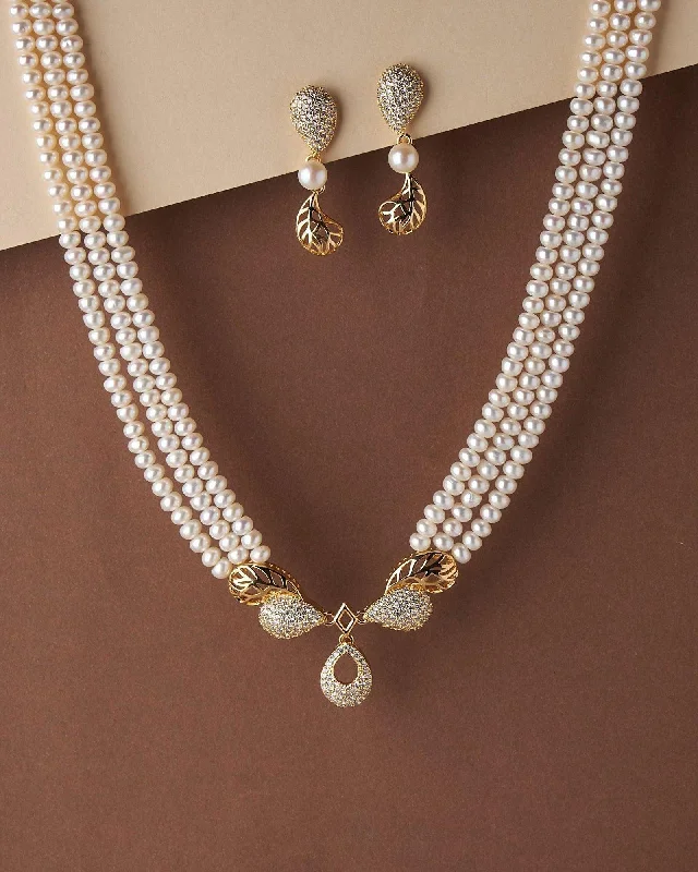 Women’s trendy necklace-Vintage Stone Studded Pearl Necklace Set