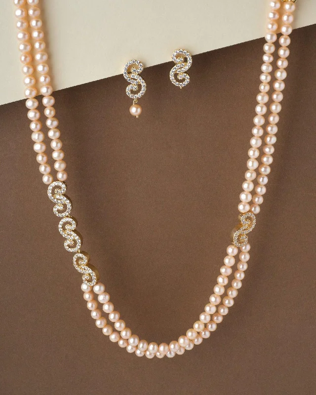 Women’s boho necklace-Vintage Stone Studded Pearl Necklace Set