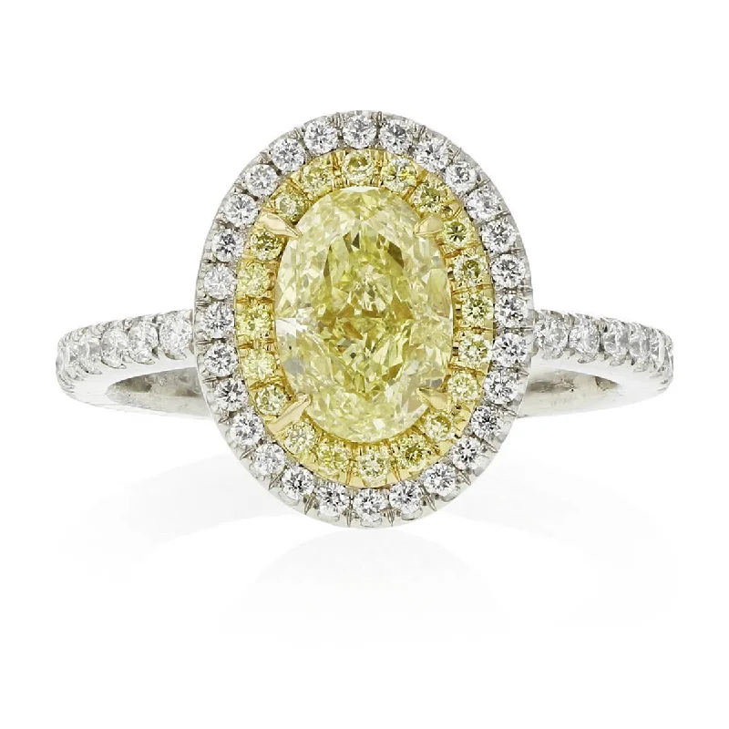 Women’s custom-designed engagement ring-Brilliant Fancy Yellow Diamond Double Halo Ring