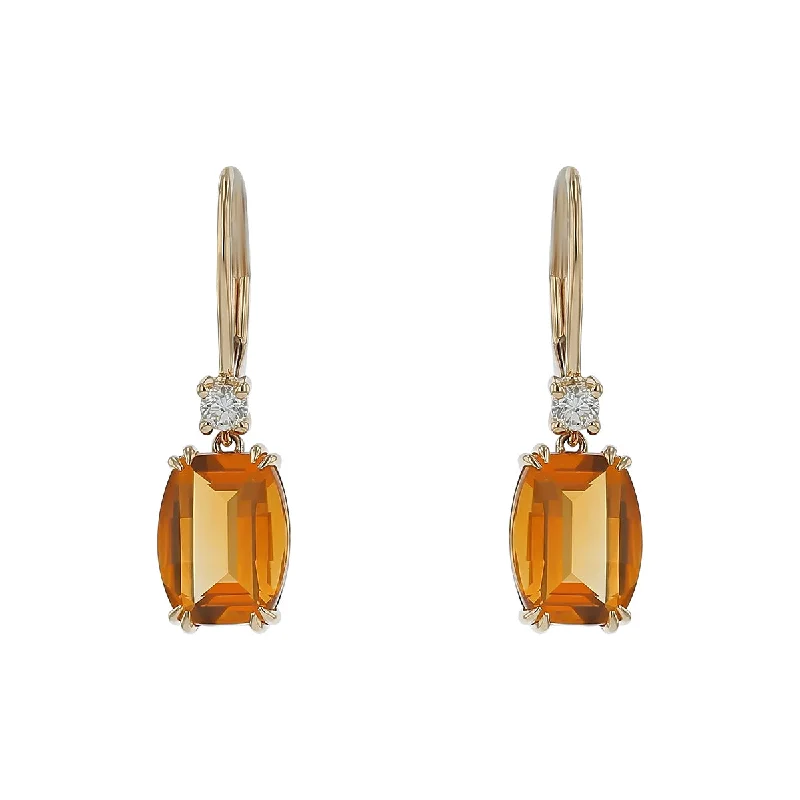 Women’s glamorous earrings-Citrine and Diamond Drop Earrings in 14K Yellow Gold