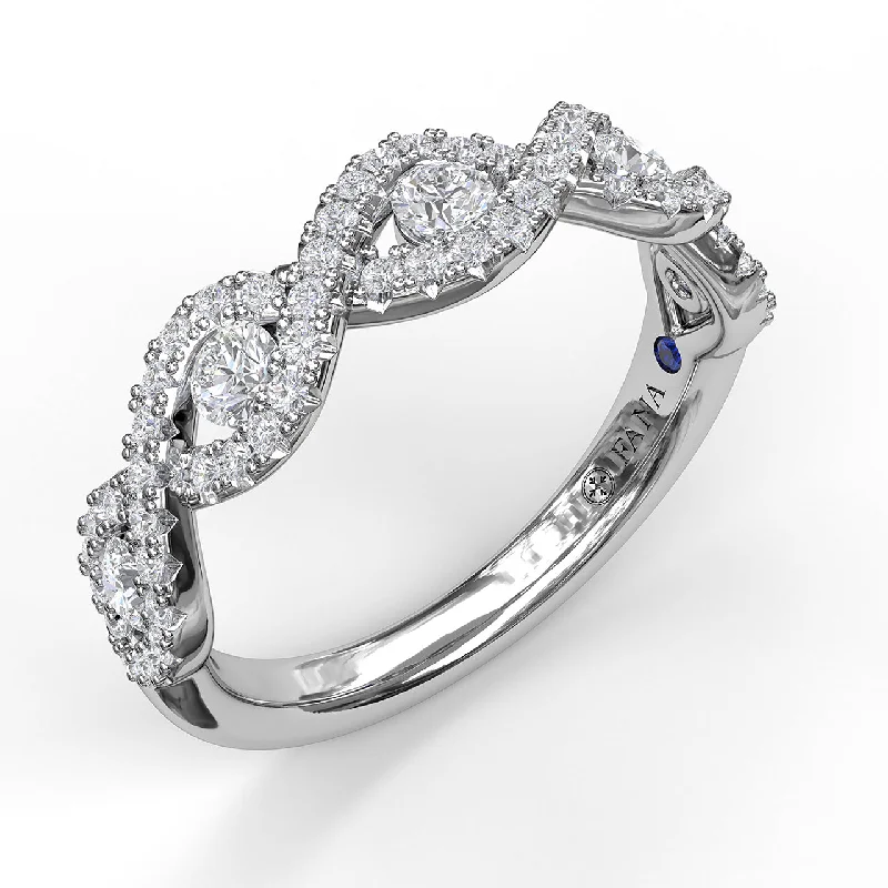 Women’s halo engagement ring with sapphire-Fana Twisted Diamond Stackable Anniversary Band 7329