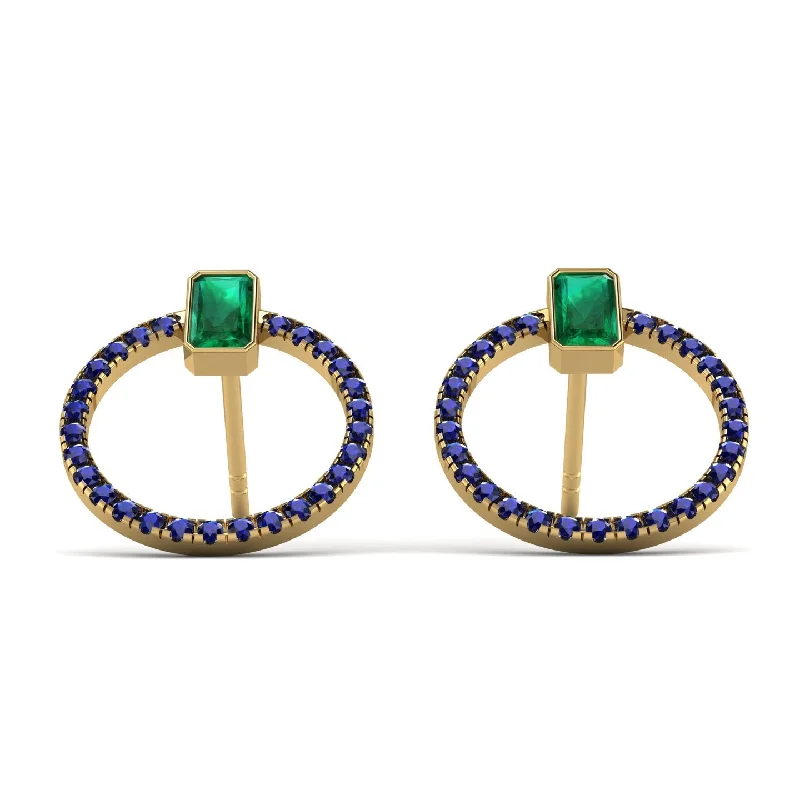 Women’s dangling gemstone earrings-Emerald Cut Circle Emerald Earrings - Oaklyn No. 64