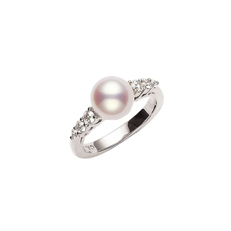 Women’s rose gold solitaire engagement ring-Akoya Cultured Pearl Ring with Diamonds