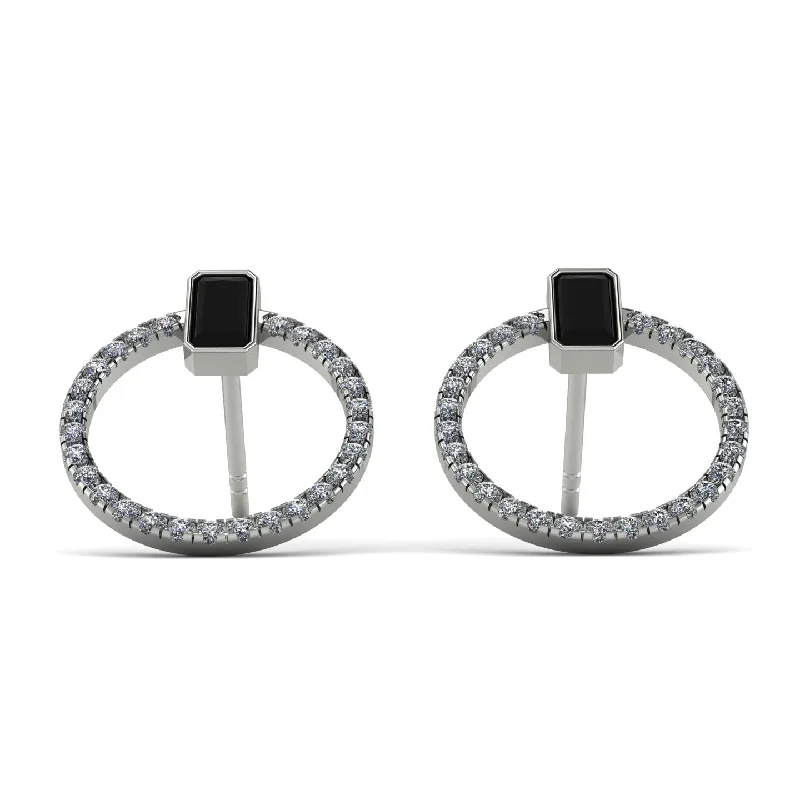 Women’s fashionable earrings-Emerald Cut Circle Black Diamond Earrings - Oaklyn No. 9