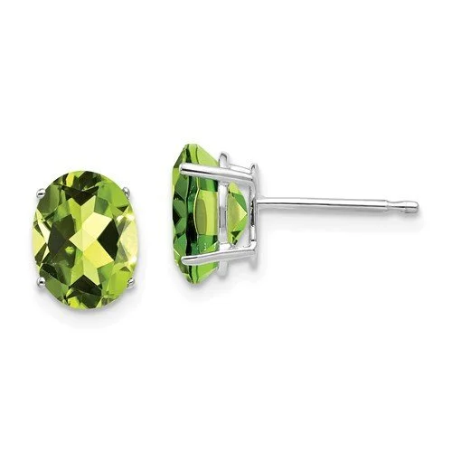 Women’s sleek earrings-14KT WHITE GOLD 2.70 CARAT OVAL PERIDOT EARRINGS