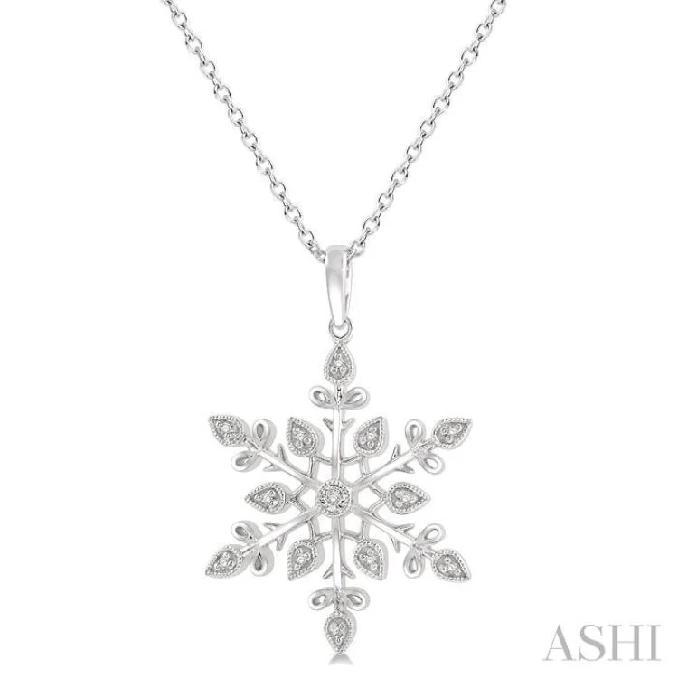 Women’s pearl pendant necklace-1/20 Ctw Snowflake Lattice Round Cut Diamond Pendant With Chain in Sterling Silver