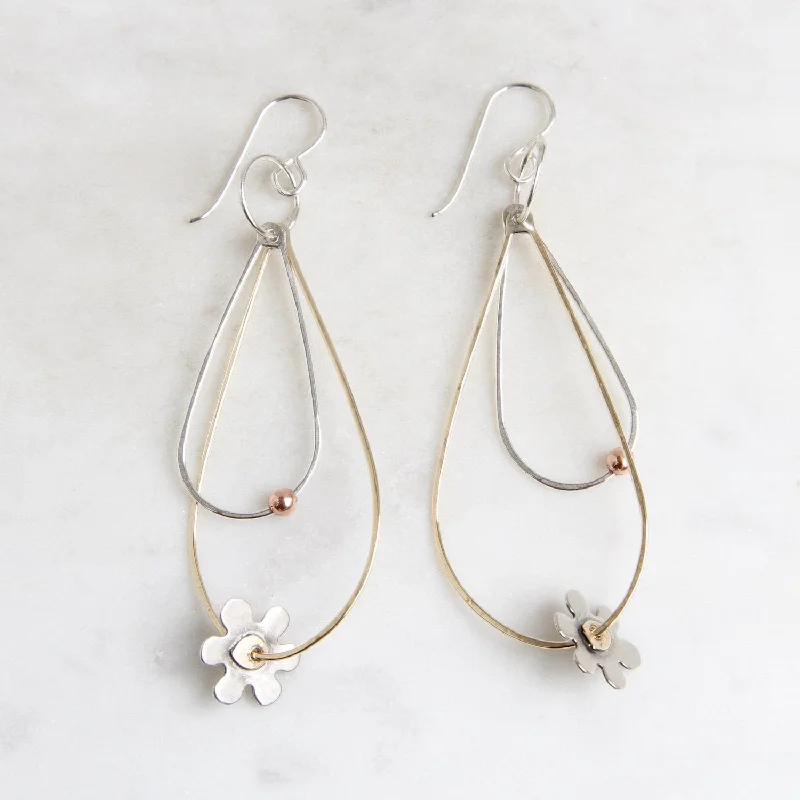 Women’s handmade earrings-Double Dewdrops of Brass & Sterling Silver Earrings