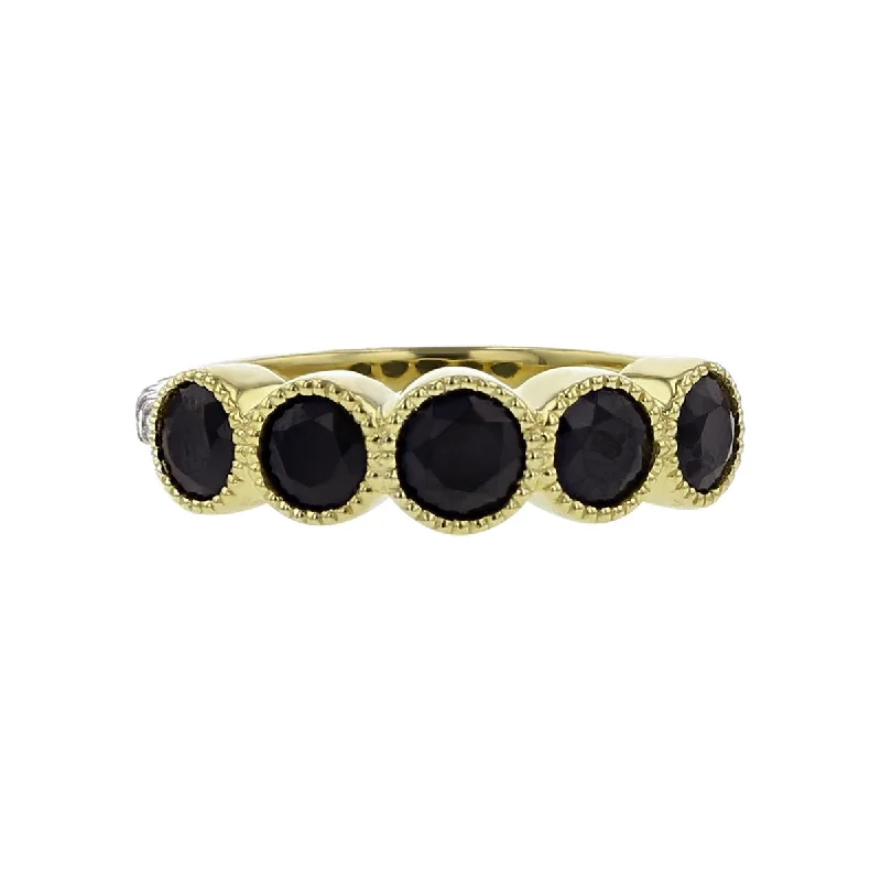 Women’s custom-cut engagement ring-Black Spinel and Diamond 5 Stone Ring