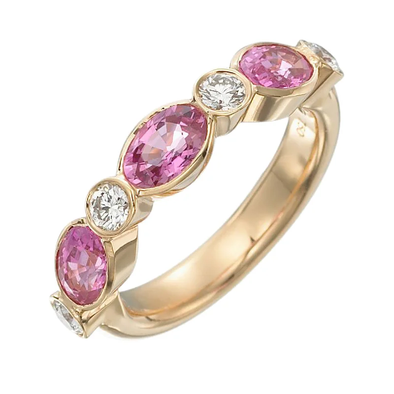 Women’s diamond halo engagement ring-18K Rose Gold Diamond Pink Sapphire Stackable Ring