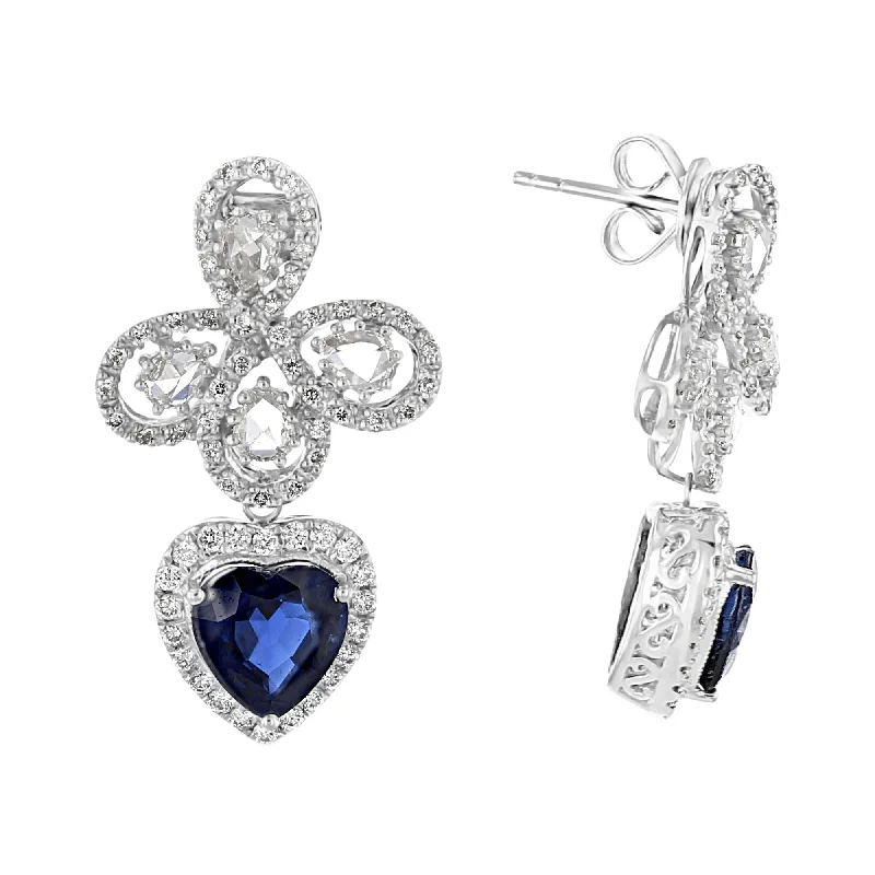 Women’s gold-plated hoop earrings-JULEVE 4.83 CTW SAPPHIRE & 1.99 CTW DIAMOND HALO DROP EARRINGS