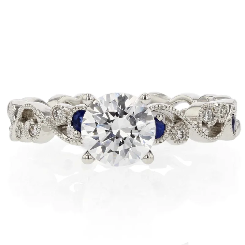 Women’s matching bridal set engagement ring-Artistic Diamond and Sapphire Ring Setting