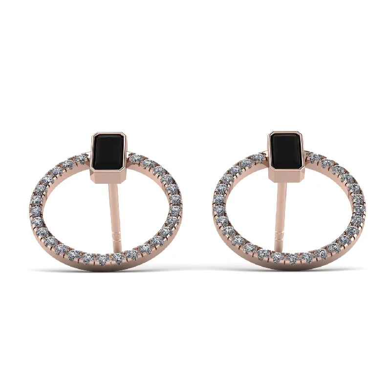 Women’s stylish earrings-Emerald Cut Circle Black Diamond Earrings - Oaklyn No. 8