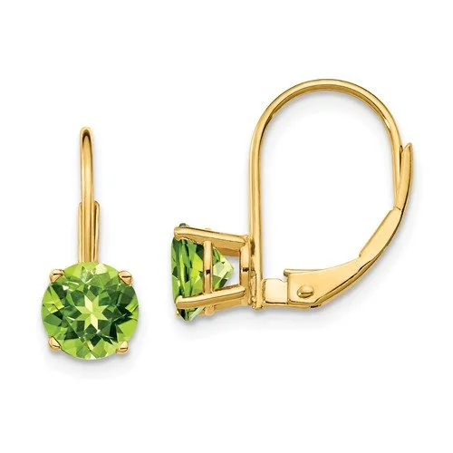 Women’s fashionable earrings-14KT YELLOW GOLD 1.90 CTW ROUND PERIDOT LEVERBACK EARRINGS