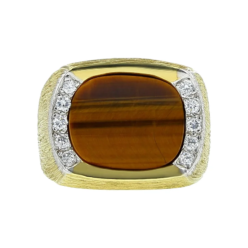 Women’s stackable engagement ring-14K Gold Tiger's Eye and Diamond Mens Ring