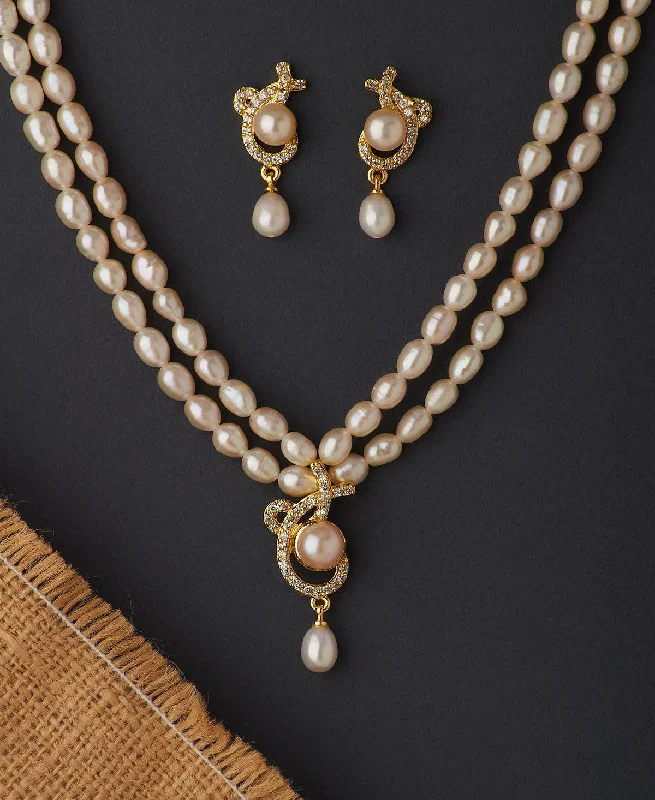 Women’s teardrop necklace-Trendy Real Pearl Necklace Set