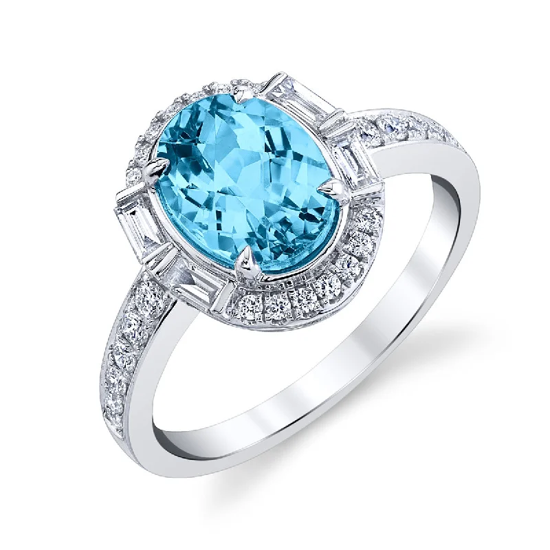 Women’s princess-cut solitaire engagement ring-Blue Topaz 14k White Gold Ring with Diamonds