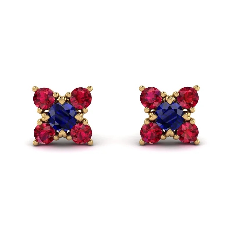 Women’s gold earrings-Geometrical 5 Sapphires Stud Earrings - Noa No. 58