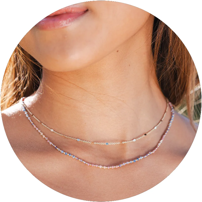 Women’s silver-plated necklace-Energy Healer 2mm + Circles in the Sand Necklace Stack