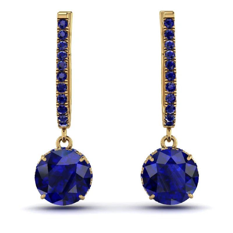 Women’s boho chic earrings-Sapphire Dangle Earrings With Hidden Halo - Adaline No. 73