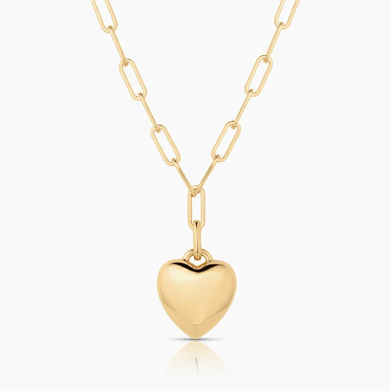 Women’s sleek necklace-AURELIE PUFFY HEART LINK NECKLACE