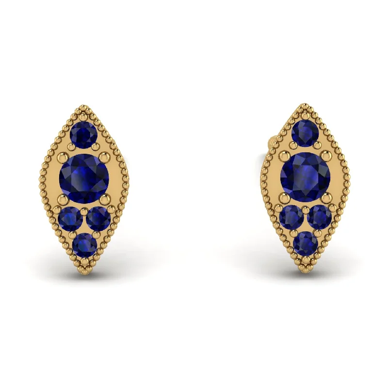 Women’s luxury pearl earrings-Milgrain Marquise Sapphire Earrings - Faye No. 73