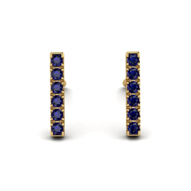 Women’s wedding earrings-Geometrical Gold Bar Sapphire Earrings - Bonnie No. 13