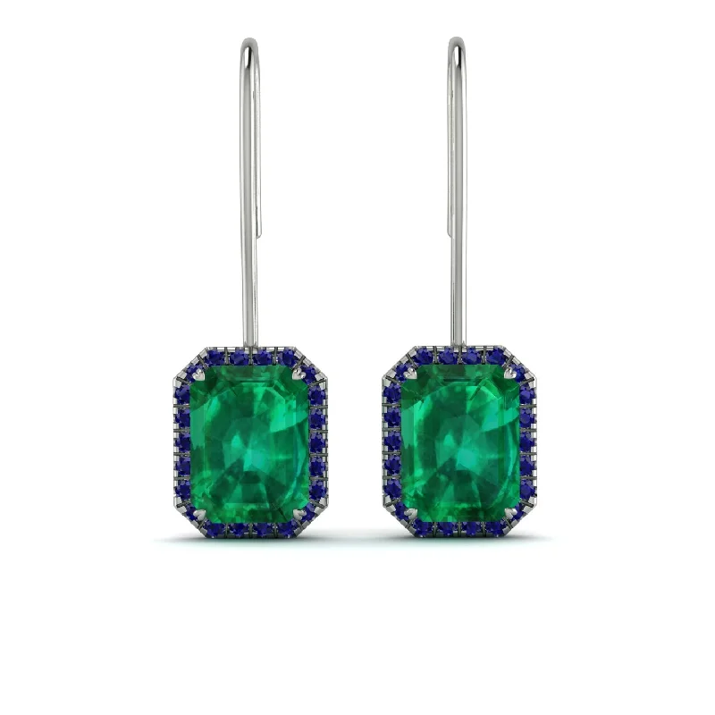 Women’s gold earrings-Halo Emerald Cut Emerald Earrings - Izabella No. 66