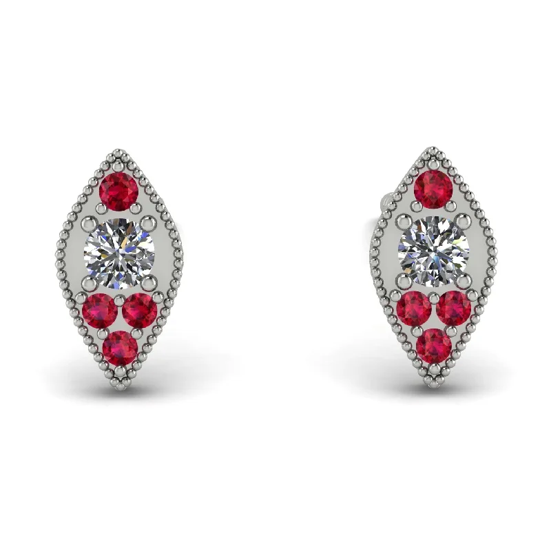 Women’s trendy earrings-Milgrain Marquise Diamond Earrings - Faye No. 48