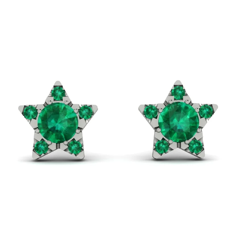 Women’s bridal earrings-Star Halo Emerald Earrings - Zelda No. 21