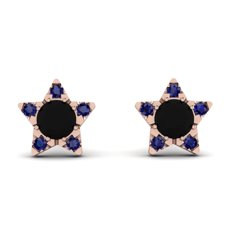 Women’s sapphire earrings-Star Halo Black Diamond Earrings - Zelda No. 68