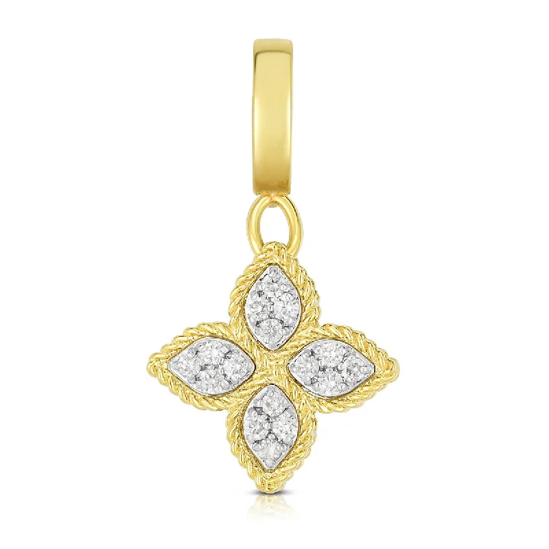 Women’s custom-cut engagement ring-18K Gold and Diamond Princess Flower Charm