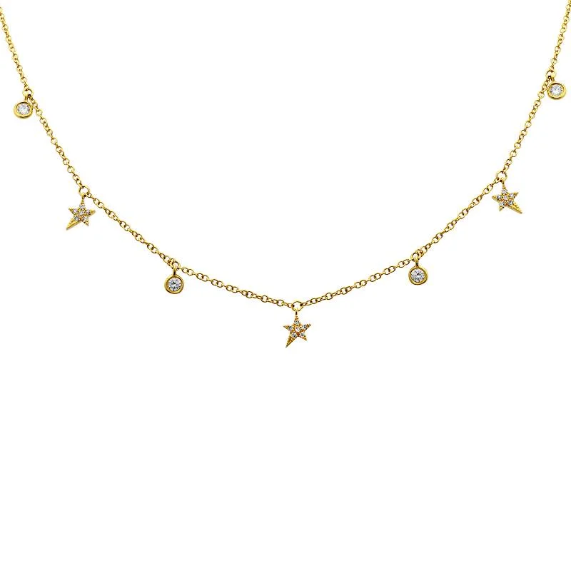 Women’s romantic necklace-Diamond Bezel and Star Confetti Necklace