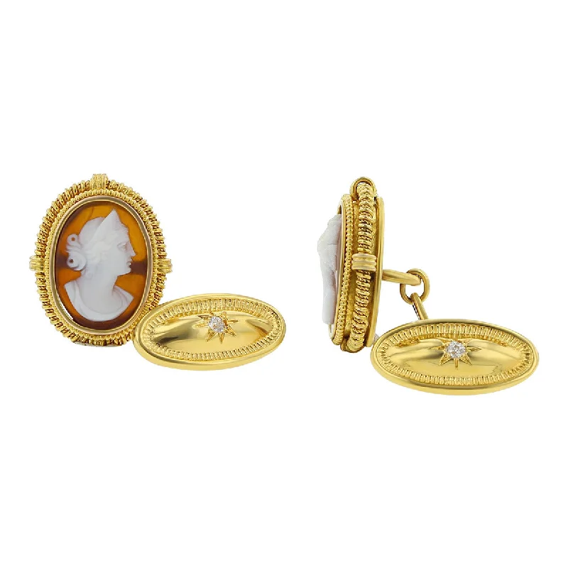 Women’s vintage-inspired sapphire engagement ring-14K Gold Shell Cameo Cuff Links with Diamonds