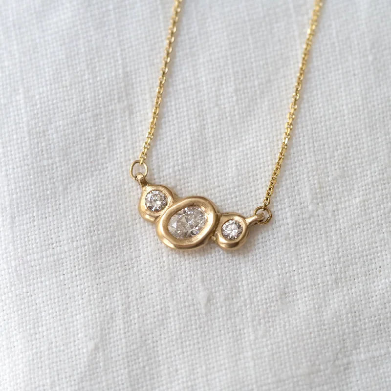 Women’s zodiac necklace-Oval Three Stone Necklace - Diamond