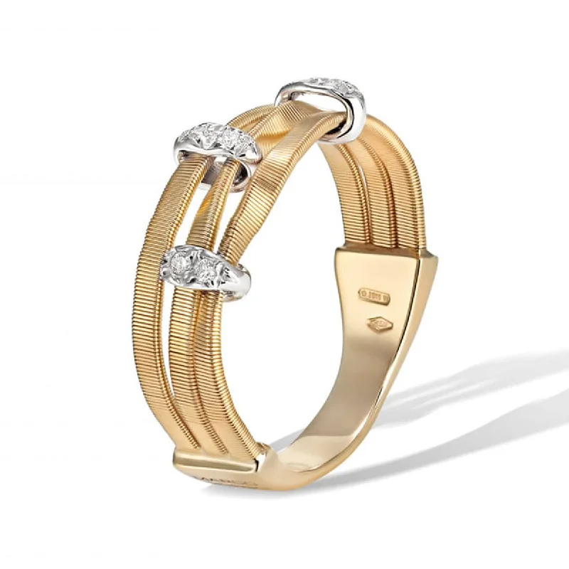 Women’s modern engagement ring-18K Yellow Gold and Diamond Three Strand Ring