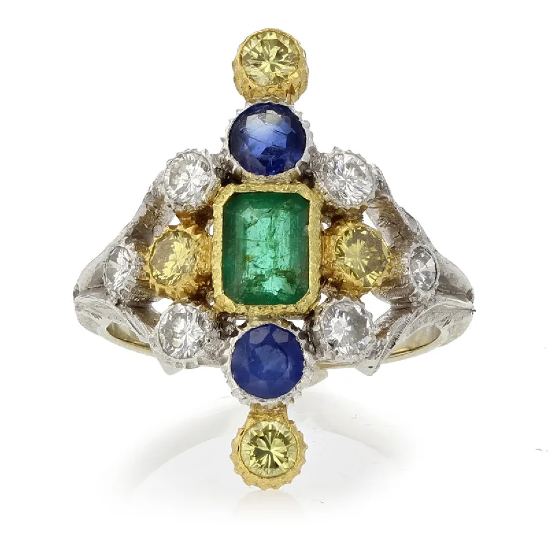 Women’s minimalist engagement ring-Buccellati Emerald, Diamond and Sapphire Ring